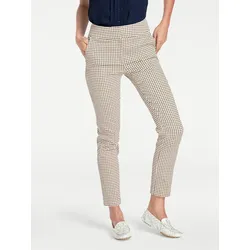 Röhrenhose HEINE, Damen, Gr. 40, Normalgrößen, weiß (camel, weiß), 71% Baumwolle, 26% Polyester, 3% Elasthan, gemustert, mehrfarbig, 7/8-Länge, Hosen