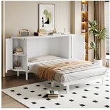Flieks Schrankbett Wandbett Klappbett Holzbett Rattan-Design 140x200cm mit Staufächern weiß