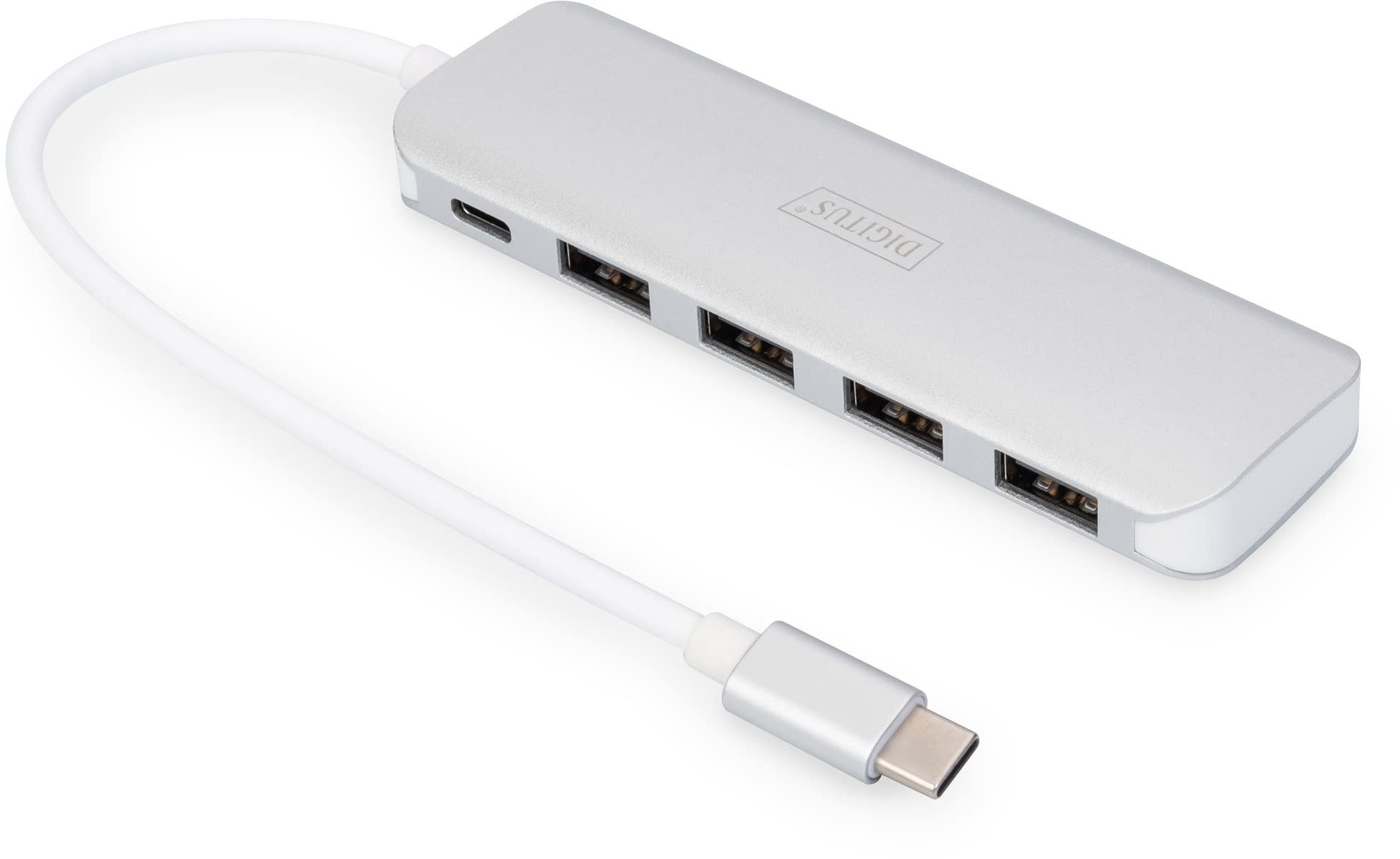DIGITUS 5 Port USB Typ-C Hub - USB 3.0-5 Gbit/s - 4X USB-A Port - 1x USB-C Ladeport + Power Delivery 3.0 - Plug & Play - Silber