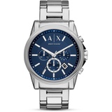 Armani Exchange Herrenuhr , QuarzChronographenwerk, 45mm Silbernes Edelstahlgehäuse mit Lederarmband, AX2501