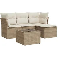 VidaXL 5-tlg. Garten-Sofagarnitur mit Kissen Beige Poly Rattan