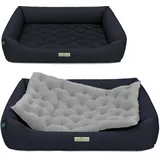 HOUND & NATURE | Öko Hundebett Zürich | Orthopädisch/Fest | Gr. XXL für Sehr Große Hunde - Kuscheliges, Flauschiges Hundebett Waschbar mit Wende - Liegekissen (XXL - 125x95 cm, Dunkelblau)