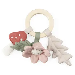 Sebra - Rassel aus Bio-Baumwolle, Blatt / Pilz / Blume, beige