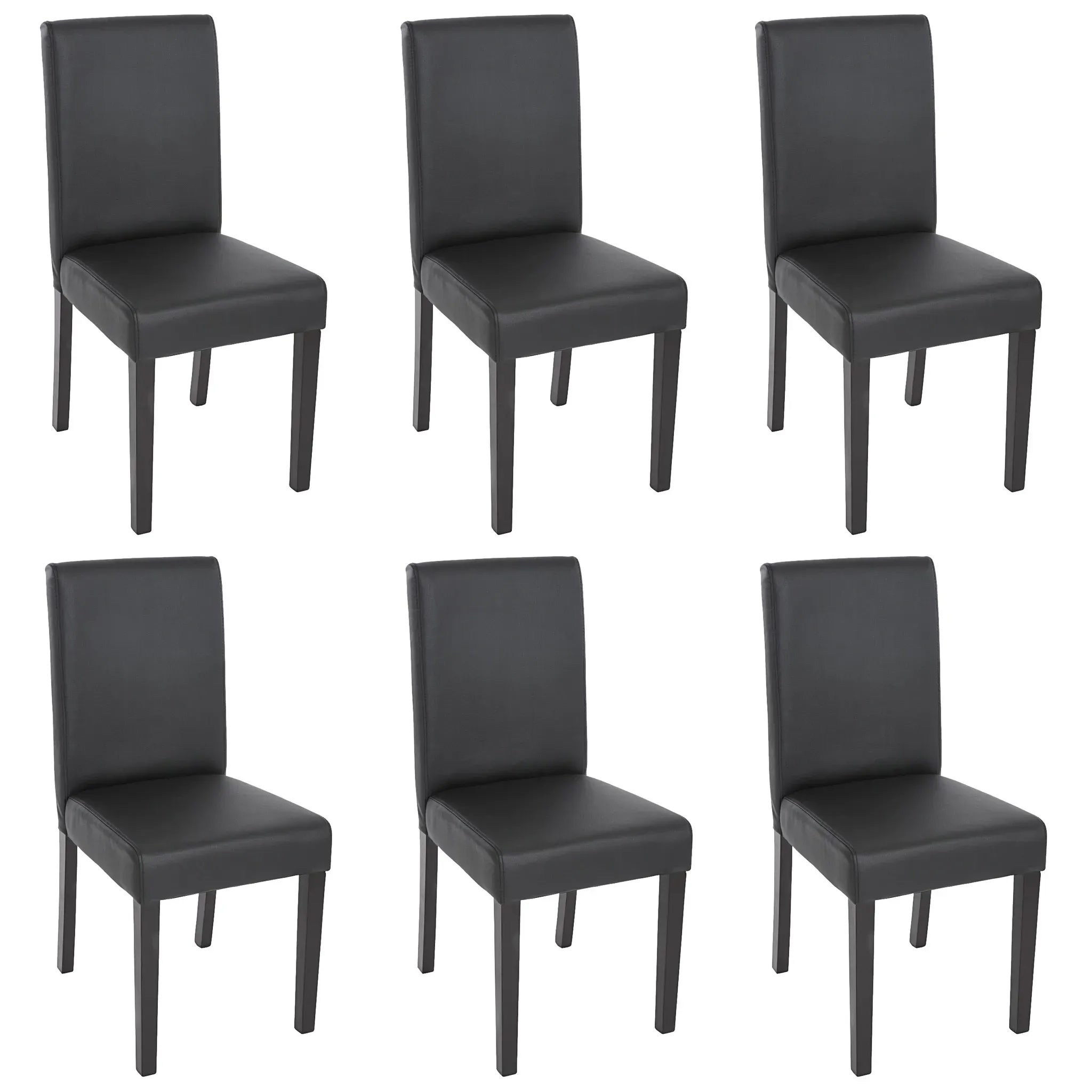 6er-Set Esszimmerstuhl Stuhl Küchenstuhl Littau ~ Kunstleder, schwarz matt, dunkle Beine