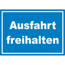 Ausfahrt freihalten Aufkleber weiß-blau A3 (297x420mm)