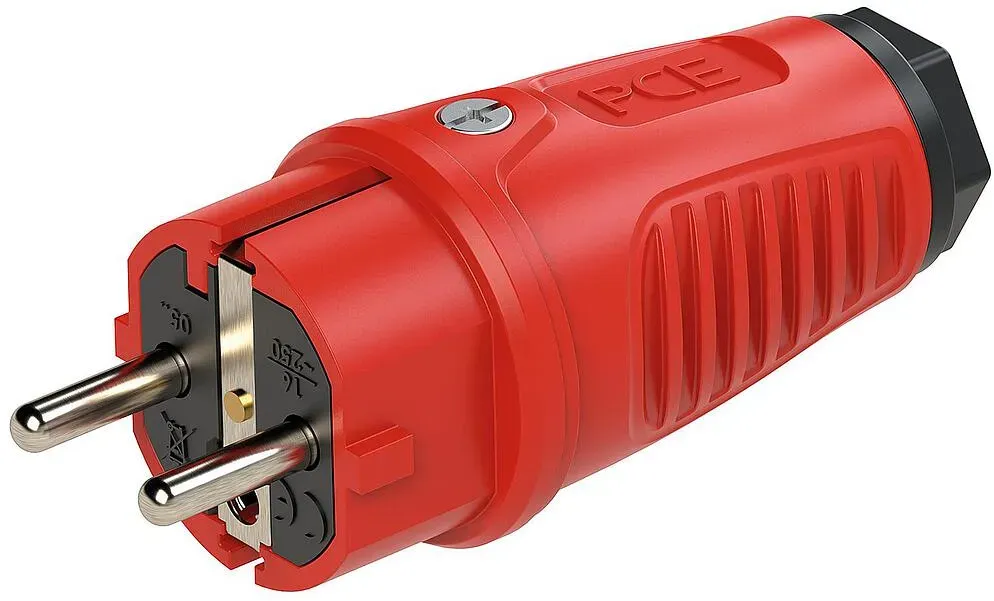 Schutzkontaktstecker Vollgummi (rot/schwarz) PCE