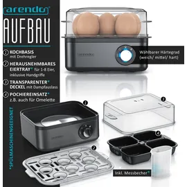 Arendo Frühstücks-Set in grau - Wasserkocher / Toaster / Eierkocher