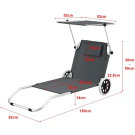 [en.casa] Lazkano Sonnenliege 150 x 62 x 60 cm Dunkelgrau