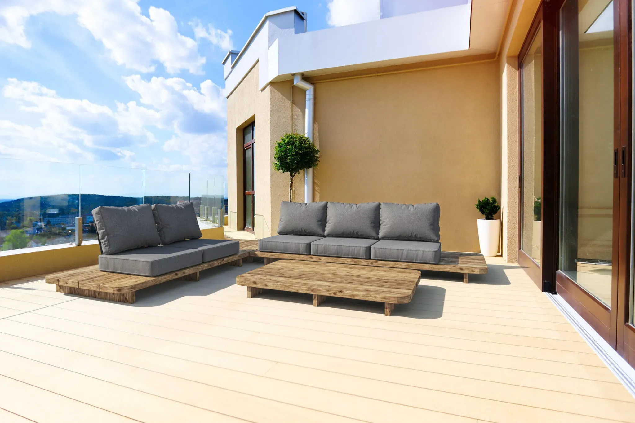 OUTFLEXX Gartenlounge, natur, recycled Teak, 5 Sitzplätze, inkl. Kissen