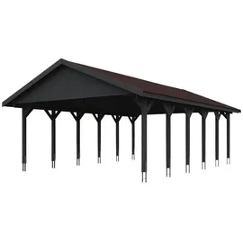 SKANHOLZ Doppel-Carport Wallgau 6,20 x 9,00 m grau mit roten Schindeln