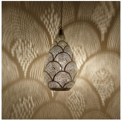 Casa Moro Deckenleuchten Marokkanische Lampe Naouma Samak D20 versilberte Messinglampe, ohne Leuchtmittel, Handgefertigte Silberlampe, EL2195 silberfarben