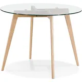 Kadima Design Rundtisch aus Glas, Ø 100 cm, Holz Beine, Kompakt, Modern Esstisch - Transparent