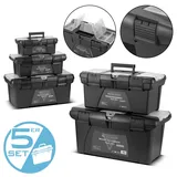 STAHLWERK Toolbox Set mit 5 leeren Werkzeugkisten blau