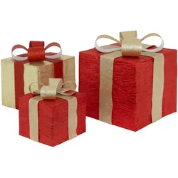 ECD Germany 3er Set LED Geschenk Boxen Drahtgestell Beleuchtet Timer Warmweiß Weihnachtsdeko