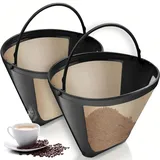 TIANLIN Kaffeefilter Wiederverwendbar, 2 Stück Kaffeefilter Edelstahl, Durchmesser 120 mm Filterkaffee, für 8–12 Tassen Kaffee, Wiederverwendbar Goldtonfilter Größe 4, für Zuhause und Restaurant