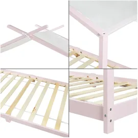 [en.casa] Kinderbett Brome Hausbett 90 x 200 cm Kiefer rosa