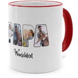 PhotoFancy® - Fototasse 'Papa' - Personalisierte Tasse mit eigenem Foto und Text selbst gestalten - Rot