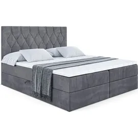 altdecor Boxspringbett mit Matratze und Lattenrost - VELANTO -BZ - 160x200 cm - Dunkelgrau Samt - Boxbett, Topper, Polsterbett mit Bettkasten, Bett... - Dunkelgrau