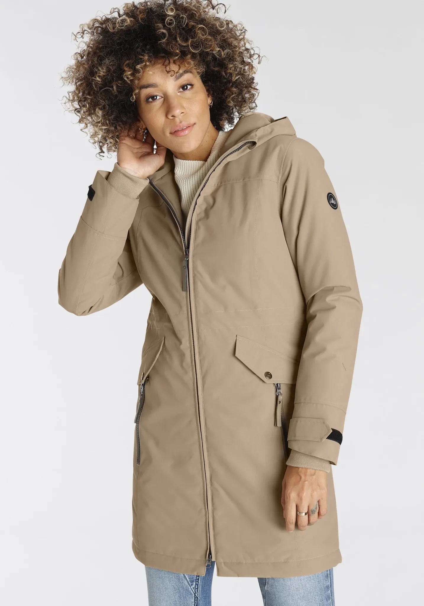 Funktionsparka POLARINO, Damen, Gr. 54, beige, Web, Obermaterial: 100% Polyester. Futter: 100% Polyester. Wattierung: 100% Polyester, mit Riegel,verstellbar Rippstrickbündchen mit verstellbarem Klettverschluss, Jacken, wasserdicht, atmungsaktiv & winddicht. Wassersäule 3000mm