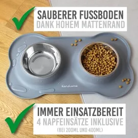 KaraLuna Napfunterlage mit Edelstahl Futternapf I Für Katzen & Hunde (200ml, Grau)