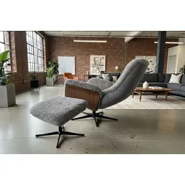 KAWOLA Relaxsessel SILVA Schaffell 77 x 106 x 77 cm Hellgrau mit Hocker