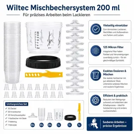 Wiltec Mischbechersystem 200ml 50x Filter 125μm Lackmischbecher Autolackierung