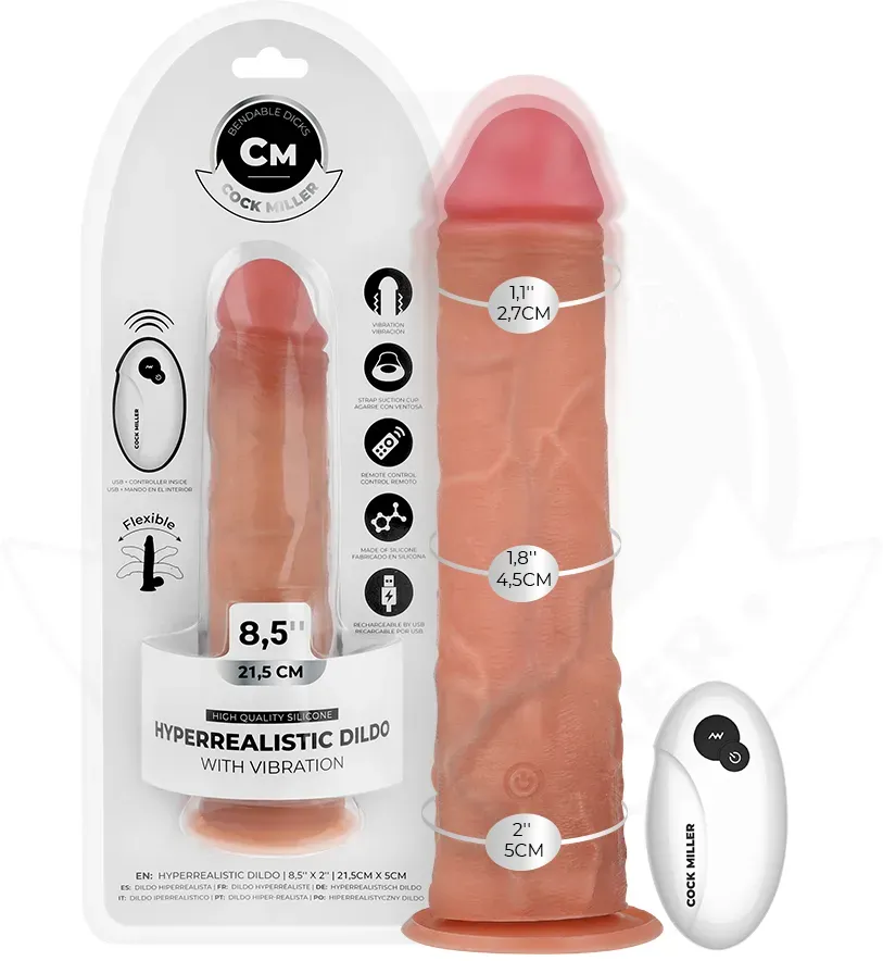 COCK MILLER - Realistischer Dildo mit Saugnapf, Vibration und Fernbedienung, 21,5 cm