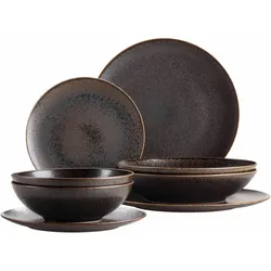 Kombiservice MÄSER "POWERFUL, Kombiservice, Porzellan", braun (schwarz, braun), 8 tlg., Porzellan, Geschirr-Sets, Geschirr-Set, Service