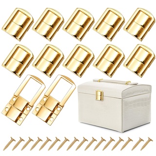 10 Stück Kistenverschluss Goldener Spannverschluss Haspe Schloss Aus Zinklegierung Kofferverschluss mit 40 Schrauben für Holztruhe Schmuckschatulle Geschenkbox
