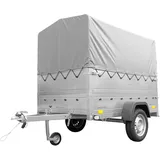 UNITRAILER Hochplane Anhänger 750 kg Garden Trailer 200 Kipp mit Bordwandaufsatz, Stahlstützrad, Kippbare Deichsel; Ungebremster Auto Anhänger aus Verzinktem Stahl, 200 cm x 106 cm