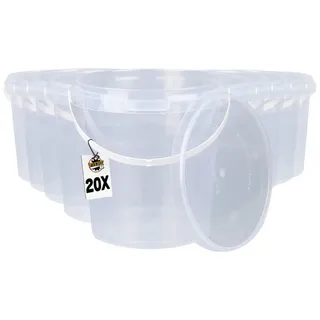FixedByU | 20x Kunststoffeimer mit Deckel, Pp, rund Transparent 0,98 L