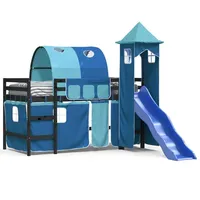 vidaXL Kinderhochbett mit Turm Blau 80x200 cm Massivholz Kiefer