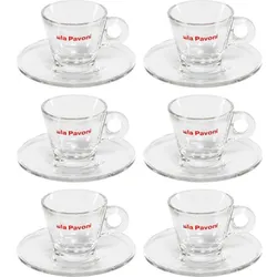 La Pavoni  6 Glas-Espresso- Tassen mit Untertassen
