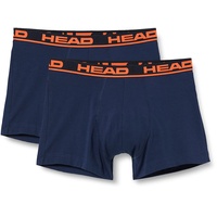 Head Herren Boxer Unterwäsche, Blau/Orange, L 2er Pack - Basic, Baumwoll Stretch, einfarbig Dunkelblau/Orange