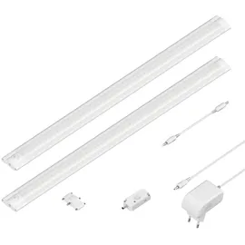 ledscom.de LED Unterbau-Leuchte SIRIS weiß matt mit Bewegungsmelder, flach, je 50cm, je 531lm, warm-weiß, 2er Set