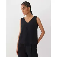 Someday Blusentop ZIMBA Detail Loose aus Viskose Leinen Mix Black, 42
