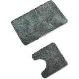 WohnDirect Badematten Set - WC Vorleger (45x45cm), Badematte (50x80cm) - rutschfest waschbar Badezimmerteppich MIT WC-Ausschnitt - Grau