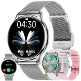 3,35 cm AMOLED-Smartwatch für Damen, Smart-Fitness-Uhr Anrufintegration, mehrere Sportmodi, kabellose Anruf-Smartwatch für Android und iPhone - Silber