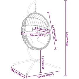 vidaXL Hängesessel Ei-Design Rattan 0 x 0 x 0 cm Grau mit Kissen