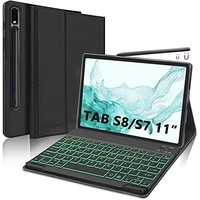 IVEOPPE Tastatur Hülle für Samsung Galaxy Tab S8 2022 / Tab S7 2020, Beleuchtete Abnehmbare QWERTZ Tastatur mit Hülle für Samsung Galaxy Tab S8/ Tab S7 11 Zoll (SM-X700/X706/T870/T875), Schwarz