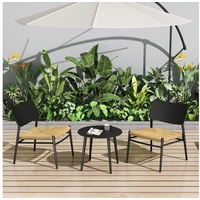 Flieks Balkonset, Rattan Sitzmöbel-Set mit Gartenstühle und Gartentisch aus Aluminium schwarz