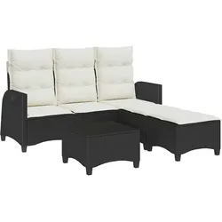 vidaXL 3tlg. Garten-Sofagarnitur mit Kissen L-Form Schwarz Poly Rattan