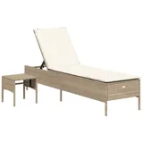 vidaXL Sonnenliege mit Tisch und Auflage Beige Poly Rattan