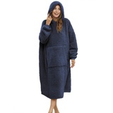 ililmmoe Sherpa tragbare Decke Übergroße Hoodie Sweatshirt TV Decke mit Langen Ärmeln und Tasche-Navy One Size - Einheitsgröße