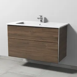 Sanipa Keramik-Waschtisch-Set mit Waschtischunterschrank „3way“ 95,5 × 47,7 × 59,1 cm in Eiche-Arizona, mittig