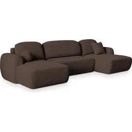 masseno Eckcouch Polyester U-Form mit Schlaffunktion 2-Sitzer Braun