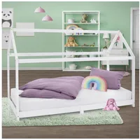 ML-Design Kinderbett mit Dach und Lattenrost 90x200 cm Weiß aus Kiefernholz ML-Design