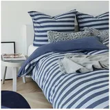 Traumschlaf Bettwäsche Melange-Stripe Marine (Bettwäsche Set, 135x200 cm