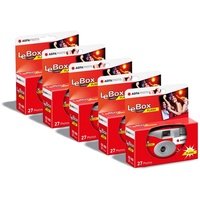 AGFAPHOTO 601020 LeBox Flash, Einwegkamera, 27 Fotos, optisches Objektiv 31 mm, Grau und Rot, 5er