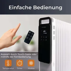 Klamer Ölradiator 2500 W, Elektroheizung energiesparend, 13 Rippen, 3 Heizstufen mit Eco-Modus, 24h Timer, Thermostat, Überhitzungs- & Kippschutz, mi...